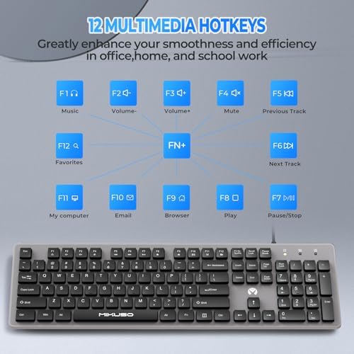 Experience Ultimate Typing Precision with Our Full-Size Wired Computer Keyboard – Anti-Fading Keys, 12 Multimedia Hotkeys & 1.6 m USB Plug-and-Play Connectivity for Effortless Office Use and Seamless Laptop Compatibility! Ideal for Professionals and Home Users Seeking Enhanced Speed and Comfort!