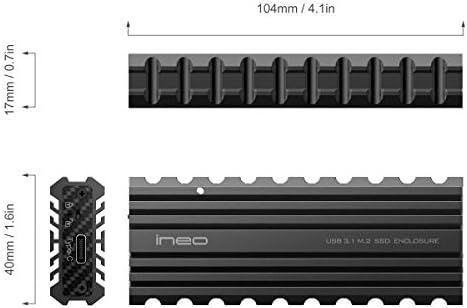 Enhance Your Data Security with the ineo M.2 NVMe SSD USB 3.2 Gen 2 Type-C Rugged Enclosure Featuring Write Protection Switch for High-Speed Transfers and Military-Grade Durability (C2597-NVME)