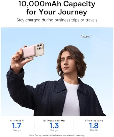 Baseus Picogo Mag Safe Ultra-Slim 10,000 m Ah Fast-Charging Power Bank for i Phone 12-16 Series – 15 W Qi2 Certified Wireless Charger with USB-C Cable for Seamless On-the-Go Energy Solutions