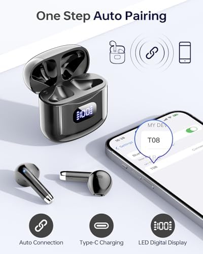 Premium Bluetooth 5.3 Wireless Earbuds with 40-Hour Playtime | IPX7 Waterproof In-Ear Headphones for Sports and Everyday Use | Ergonomic Comfort Fit with Superior Sound and Clear Calls | Sleek White Design with LED Charging Case | Universal Compatibility for All Devices