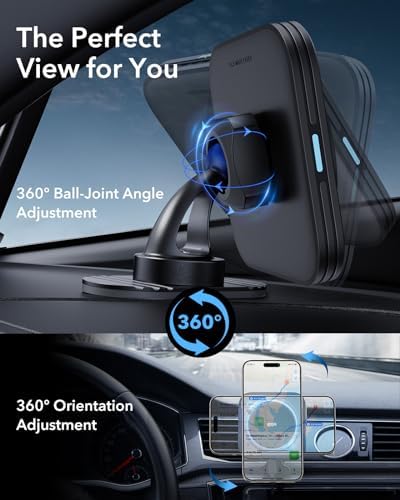 ESR Mag Safe Car Charger for i Phone & Galaxy – 15 W Wireless Fast Charging Air Vent Mount with 36 W QC 3.0 Adapter – Secure Magnetic Alignment for i Phone 12/13/14/15/16 & Galaxy S25/S25 Ultra – Effortless Installation for Navigation & Hands-Free Calls