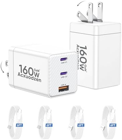 Ultimate Compact 3-Port Ga N USB C Charger Block Duo – Lightning-Fast Power for Mac Book, i Phone, Samsung Galaxy & Android Devices – Includes Four Durable 6 FT Cables – Foldable Travel Design for Maximum Portability and Efficiency