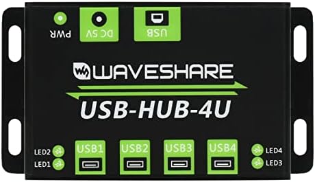 Waveshare 4-Port Industrial USB Hub – High-Speed USB 2.0 Connectivity Solution for Office & Industrial Use, No Power Supply Needed, Compact Design for Enhanced Device Support and Durability