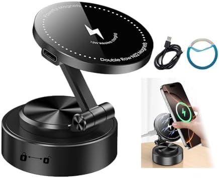 Revolutionary 15 W Magnetic Wireless Charging Phone Holder with Vacuum Suction Cup – 360° Adjustable and Foldable Car Mount for i Phone 12-16 Pro Max & Most Smartphones | Versatile Mag Safe Accessory for Cars, Gyms, Mirrors, and Showers – Unmatched Stability, Fast Charging, and Hands-Free Convenience