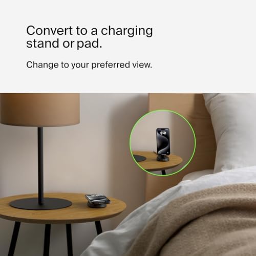 Belkin 15 W Fast Convertible Magnetic Charging Stand – Mag Safe & Qi2 Compatible Power Hub for i Phone 16/16 Plus/16 Pro/16 Pro Max, i Phone 15/14, Apple Air Pods Pro – Stylish White Design for Enhanced Efficiency and Device Versatility