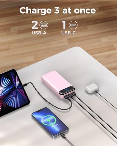 Ultra High-Capacity 40000 m Ah Portable Power Bank with PD 30 W & QC 4.0 Fast Charging – Versatile USB-C & USB-A Outputs, Dual Input Ports, Sleek Pink Design for i Phone 15, 14, 13 & More – Perfect for Travel and Daily Use