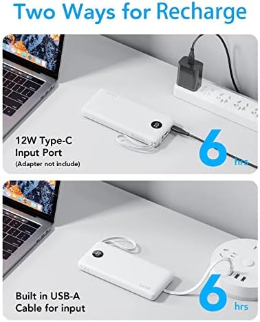 VRURC 10000 m Ah Portable Power Bank with Integrated Cables and LED Battery Indicator – Slim, Lightweight Travel Charger with Dual Input and Five Outputs for Effortless Device Charging – Ideal for Smartphones and Tech Gadgets – Stylish Blue Design (1 Pack) – Ultimate Convenience and Compatibility