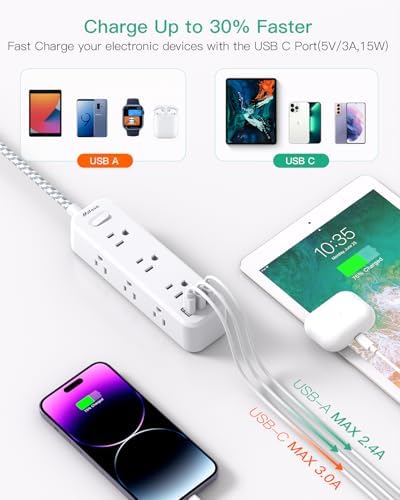 10 ft Power Strip with Surge Protection – 9 Outlets and 3 USB Ports for Fast Charging – Versatile Extension Cord for Home, Office, and Dorm Room – Safe and Efficient Multi-Device Management – Durable and Compact Design for Everyday Use