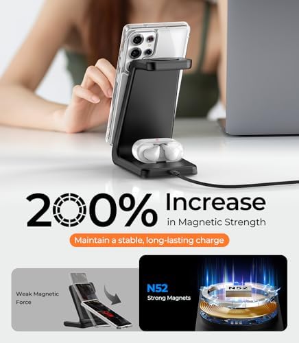 Magnetic Wireless Charging Station for Samsung Devices – 3-in-1 Fast Charging Hub for Galaxy S25, S24, S23, Z Fold 7, Flip 7, Galaxy Watch Ultra/8/7/6, and Galaxy Buds – Effortless Magnetic Alignment, Enhanced Compatibility, and Sleek Design for Home and Office Use – Premium Safety Features with Smart Chip Protection – Perfect Gift for Tech Enthusiasts
