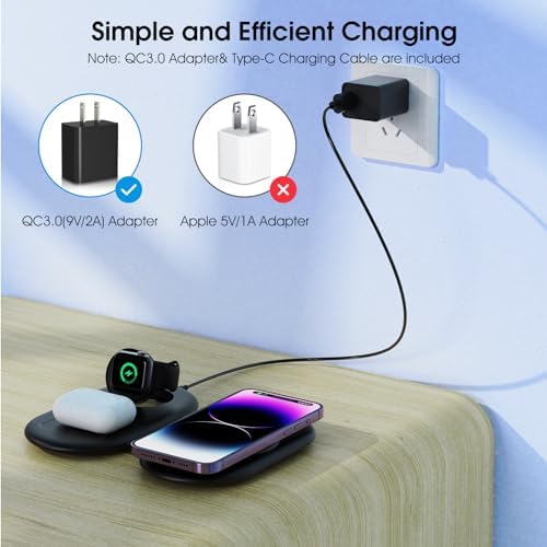 3-in-1 Wireless Charging Station for Apple Devices – Fast Magnetic Charger for i Phone 15/14/13/12/Pro Max/SE/11/XS/XR/8, Apple Watch 9-2, and Air Pods – Streamlined Power Solution for Home and Travel – Sleek, Compact Design for Enhanced Compatibility and Speed
