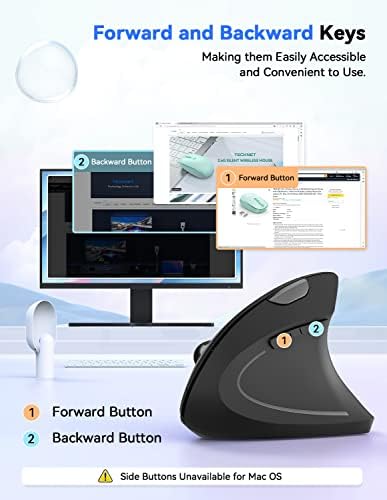 TECKNET Wireless Vertical Mouse – 4800 DPI Ergonomic Design for Ultimate Comfort & Precision, Adjustable DPI Levels for Seamless Navigation, Silent Clicks & 2.4 GHz Technology for Laptops, Desktops & Mac – Ideal Carpal Tunnel Relief Accessory