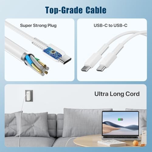 Lightning-Fast 140 W Mac Book Charger – Ultimate Power Boost for M1/M2/M3/M4 Models with 6.6 FT USB-C Cable – Rapidly Charges 13″-16″ Mac Books in Record Time – Compact, Military-Grade Protection & Smart Battery Care for Optimal Performance – Advanced Cooling Technology & 97% Efficiency for Safe, Reliable Use