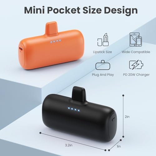 Ultra-Compact 2-Pack i Phone Power Bank – 5200 m Ah PD Fast Charging Mini Portable Charger for Travel – Cordless, Lightweight Battery Pack Compatible with i Phone 14/14 Pro/13/12/11/X/8/7/6 Plus – Essential Charging Solution for On-the-Go Lifestyles