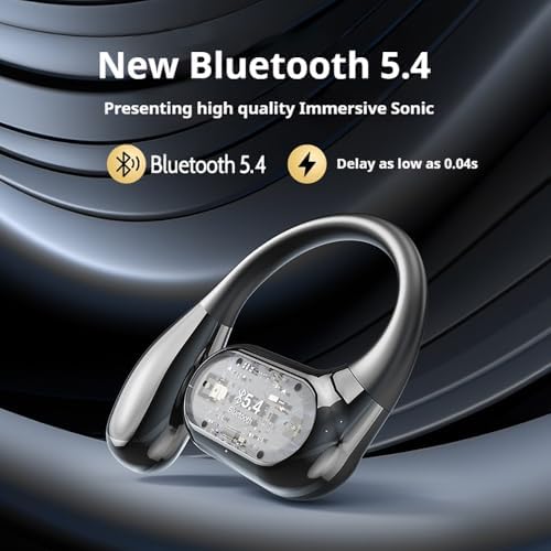 Revolutionary Language Translation Earbuds – Ultra-Lightweight Open Ear Bluetooth Headphones with Advanced Air Conduction, Smart LED Charging Case, and Sweat-Resistant Design Perfect for Active Lifestyles – Ideal for Running and Effortless Device Connectivity (Black)