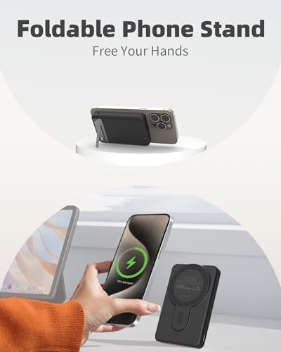 High-Capacity 10000 m Ah Magnetic Power Bank with Mag-Safe Technology – Wireless Portable Charger for i Phone 12/13/14/15/16 Pro & Max | Fast 22.5 W PD Charging, USB-C Connectivity, and Built-in Foldable Stand for Ultimate Convenience – Ideal for On-the-Go Power Solutions