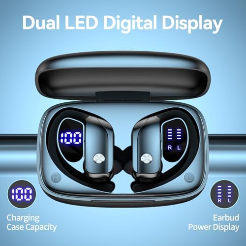 Elevate Your Sound Experience with Bmani Wireless Earbuds: 48-Hour Playtime Bluetooth Headphones with LED Battery Indicator, Secure Over-Ear Design, Built-in Mic for Hands-Free Calls, Ideal Sport Earphones for Active Lifestyles