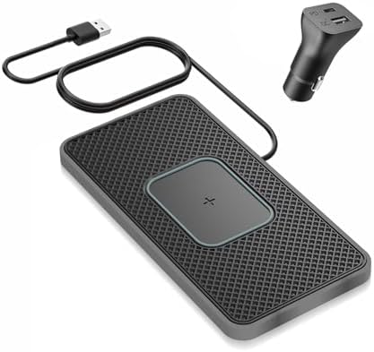 Fast Wireless Car Charger Pad by SANMIDO – Cordless Non-Slip Charging Mat for i Phone 11/12/14/15 & Galaxy S21/S22/S23/S24 – Enhanced Compatibility for Effortless On-the-Go Charging – Sleek Design for Secure Use in Any Vehicle