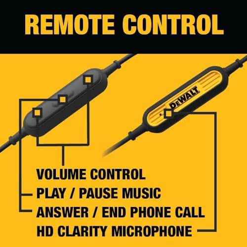 DEWALT Heavy Duty Lightning Earphones – Ultimate Jobsite Headphones for i Phone 14 and Older, Water-Resistant Design for Superior Durability, Enhanced Audio Clarity, Ergonomic Fit for Long-Lasting Comfort, Ideal for Professionals on the Go