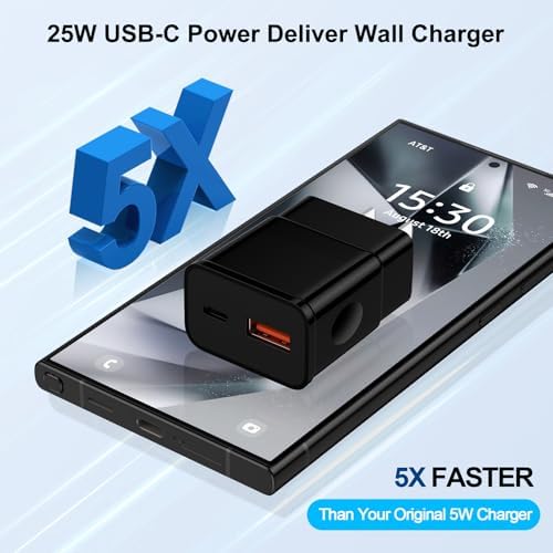 Samsung Super Fast Dual Port USB C Charger for Galaxy S25/S24/S23/S22/S21/S20 and Z Fold/Note 20 – 25 W Power Delivery Wall Adapter for Rapid Charging and Enhanced Device Compatibility