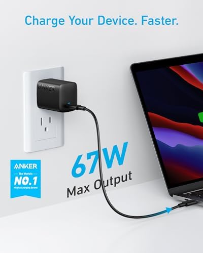 Premium Anker 67 W USB-C 315 Wall Charger – Compact Foldable Fast Charger with PIQ 3.0 Technology for Mac Book Pro/Air, i Phone 15/14, i Pad, Galaxy, Pixel, and Air Pods – Ideal for Home and Travel Power Needs