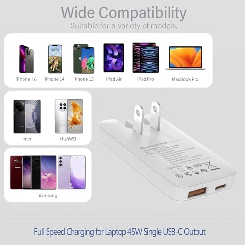 Rapid Charge 45 W Dual-Port USB-C Travel Wall Charger – Efficient, Compact Power Adapter with Power Delivery 3.0 for i Phone 16/15, i Pad Air, Galaxy S24/S23 – Ultimate Solution for Quick Dual Device Charging on the Go