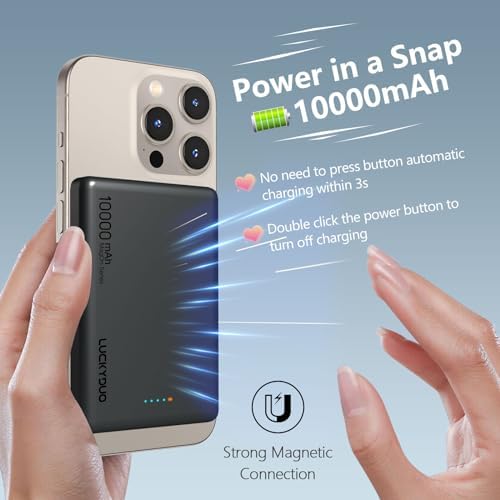 LUCKYDUO Ultra Slim 10000 m Ah Magnetic Power Bank – Sleek Wireless Charger with PD 20 W Two-Way USB-C Fast Charging for i Phone 16/15/14/13 Series – Perfect Travel Companion for Effortless Charging on the Go
