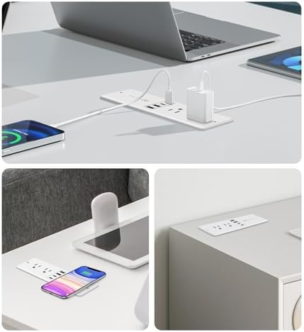 Revolutionary 20 W Recessed Power Strip with 15 W Wireless Charger – Ultimate Flush Mount Charging Solution Featuring 4 USB Ports (2 USB-C) for Enhanced Device Compatibility, Ideal for Home and Office Setup with 6 FT Cable and Built-In Surge Protection