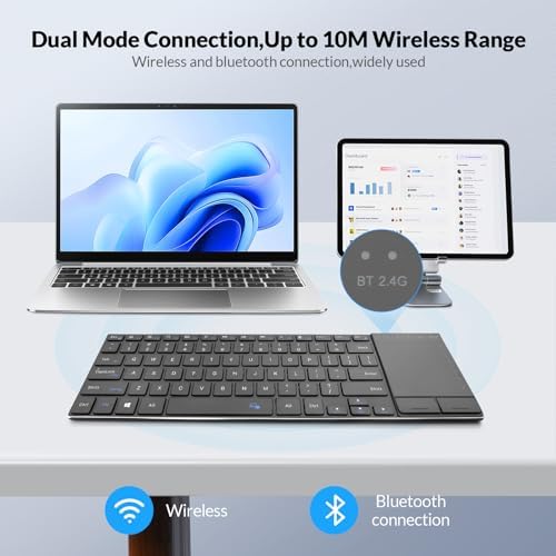 Transform Your Workspace with the Rii Ultra-Slim Wireless Bluetooth Keyboard – Multi-Device Rechargeable Stainless Steel Design with Multi-Touch Touchpad for Seamless PC, Mac, and Laptop Connectivity – Ergonomic, Durable, and Stylish for Effortless Typing and Navigation