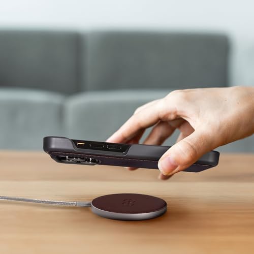 Dreem Empower Magnetic Wireless Charger Pad – High-Speed Mag Safe & Qi-Certified Charging Solution with Premium Vegan Leather Finish in Coffee – Effortless Device Alignment & Enhanced Overheat Protection for a Stylish, Tangle-Free Experience