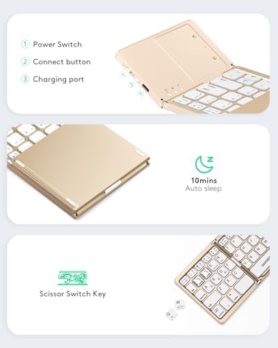 Samsers Portable Bluetooth Keyboard with Touchpad – Ultra-Slim Foldable Wireless Keyboard for Effortless Typing on Android, Windows, and i OS Devices – Rechargeable, Travel-Friendly Design with Device Holder – Black