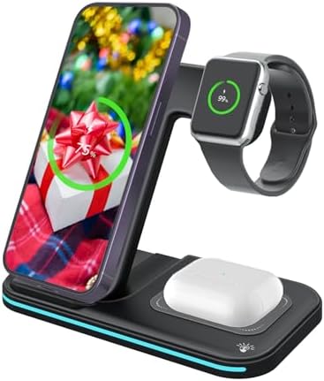 Ultimate 3-in-1 Wireless Charging Dock for i Phone, Apple Watch & Air Pods – MMOBIEL’s 15 W Fast Charging Station with Stylish Magnetic Foldable Design – Sleek Black Finish for Enhanced Compatibility and Efficient Power Delivery