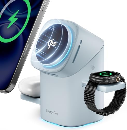 Revolutionary 3-in-1 Qi2 Wireless Charging Station – Lightning-Fast 15 W Power for i Phone 16/15/14/13/12, Apple Watch & Air Pods – Touch-Sensitive Rotating Design with Advanced Heat Management – Sleek Grey Finish for Enhanced Desktop Organization – Magnetic Alignment for Hassle-Free Charging – Built-in Night Light for Ambient Elegance – Ultimate Compatibility with Mag Safe & Qi-Enabled Devices – Includes Power Adapter & USB-C Cable – Perfect for Facetime, Movies, and i OS Standby – Safe Overheating Protection – Elevate Your Charging Experience Today!