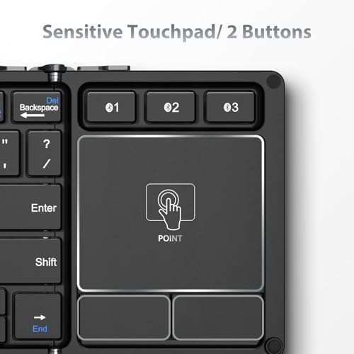 Ultra-Portable i Clever Bluetooth Keyboard with Touchpad – Sleek Foldable Design, Durable Metal Body, USB-C Charging, Multi-Device Compatibility for i Pad, i Phone, Android & Windows – Perfect for Travelers and Professionals in Silver White