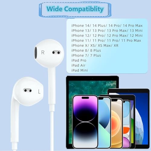 Enhance Your Sound Journey with i Phone-Compatible Wired Earbuds Featuring Lightning Connector – Superior Comfort and Built-in Microphone for Hands-Free Calls – Perfect for Daily Use, Commuting, and Crystal-Clear Audio – Durable Design Ensures Long-Lasting Performance and All-Day Comfort – Seamless Control for Music Playback and Volume Adjustment Across i Phone Models 14, 13, 12, 11, XR, XS, X, 8, SE, Pro, Pro Max – Immerse Yourself in Rich Sound Quality Without Bluetooth Hassles – Ideal Solution for Music Lovers and On-the-Go Professionals Seeking Reliable Connectivity and Ergonomic Fit.