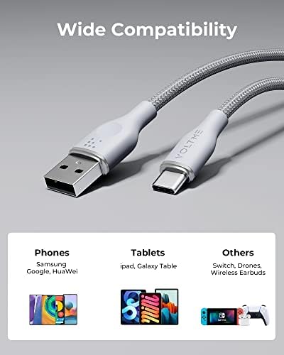 VOLTME Premium Nylon USB C Cable 2-Pack – 6 ft Fast Charging & Data Transfer Cable for Galaxy S10+/S10, Note 10/9, LG V30/V35, Moto Z2/Z3 – Universal Compatibility & Enhanced Durability for Efficient Charging Solutions