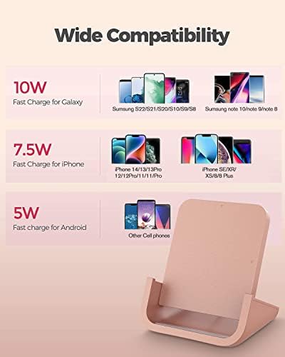 YUWISS Elegant Rose Gold Wireless Charging Stand – Fast 10 W/7.5 W/5 W Cordless Charger for i Phone 14/13/12/11 Pro Max & Samsung Galaxy S22/S21/S9/S8 – Stylish Design with Advanced Safety Features for Effortless Charging Experience