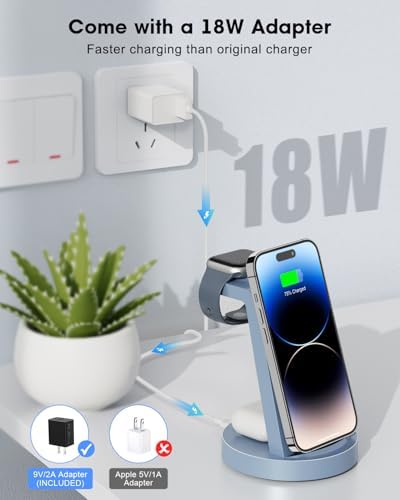All-in-One 3-in-1 Wireless Charging Station for Apple Devices – Fast Charger Dock for i Phone 11-16 Pro Max, Apple Watch & Air Pods – Sleek, Compact Design with Enhanced Compatibility and Speed for Effortless Power Management