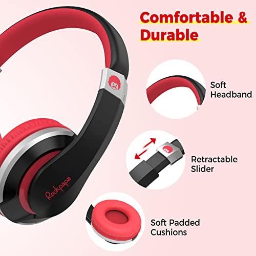 Rockpapa HS20 Kids Wired Headphones – Super Lightweight & Foldable Design with Integrated Microphone, Perfect for School, Travel & Entertainment – Compatible with Tablets & Smartphones, Stylish Black & Orange for Ages 3-15, Ideal for Learning, Play, and Hands-Free Communication