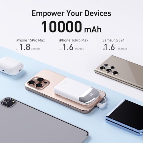 Ultra-Slim 10,000 m Ah Magnetic Power Bank – 40 W Fast Charging Mini Charger for i Phone 16/15 & Samsung Galaxy S25 – Lightweight Ergonomic Design with Built-in USB-C Cable for Seamless On-the-Go Mobile Charging – Unmatched Versatility for Daily Use and Travel Efficiency