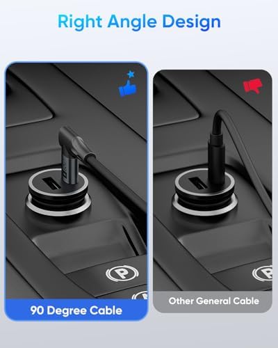 SUNGUY Coiled USB C to USB-C Cable 4FT, [2-Pack] Right Angle 90 Degree USBC to USBC Android Auto Carplay Cord for Car, for iPhone 16 15 Pro/Pro Max, Galaxy S24 S23 S22 (Grey) – Enhanced Compatibility and Speed