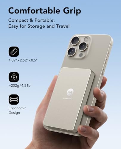 Ultra-Slim 8000 m Ah Mag Safe Battery Pack – Qi2 Certified 15 W Fast Charging Portable Charger for i Phone 16/15/14/13/12 – Comfortable Grip, Skin-Friendly Design in Desert Gold – Enhanced Compatibility with 20 W USB-C Port and Intelligent Temperature Control for Safety