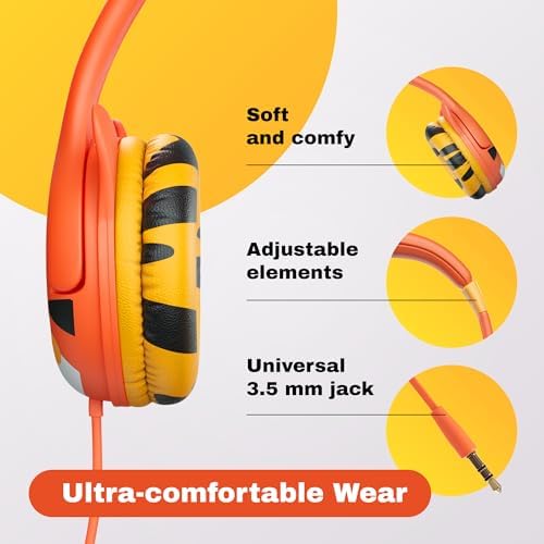 Kidrox Safe Sound Wired Toddler Headphones – Volume-Limited 85 d B Child-Friendly Headset for Ages 1-7 | Lightweight, Durable Design Perfect for Travel on Airplanes and Cars | Comfortable Fit for Tablets, i Pads, and More – Ensuring Safe Listening and Ultimate Entertainment Enjoyment