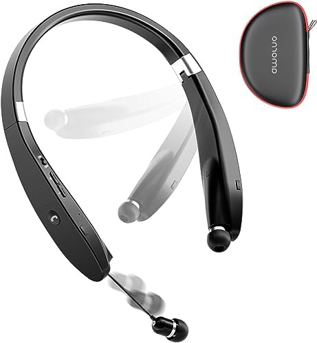 AMORNO Premium Retractable Bluetooth Neckband Headphones – Sweatproof Wireless Earbuds with Advanced Noise Cancellation & Integrated Microphone for Active Lifestyles – Superior Sound Quality & Broad Device Compatibility for Enhanced Listening Adventures