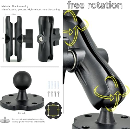 Heavy-Duty Truck Tablet Mount with Adjustable Aluminum Arm – Secure i Pad Holder for 6.5″-12.9″ Models, Perfect for Fleet Management and Navigation – 360-Degree Rotation, Quick-Release Mechanism, and Drill Base Compatibility for 1″ B Size Systems