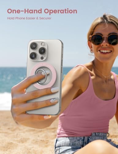 Lamicall 360° Rotatable Magnetic Phone Ring Holder for Mag Safe – Lightweight Grip & Kickstand Compatible with i Phone 12/13/14/15/16 Series, Misty Black – Enhanced Magnetic Strength and Flexibility for Secure One-Handed Use and Wireless Charging Convenience