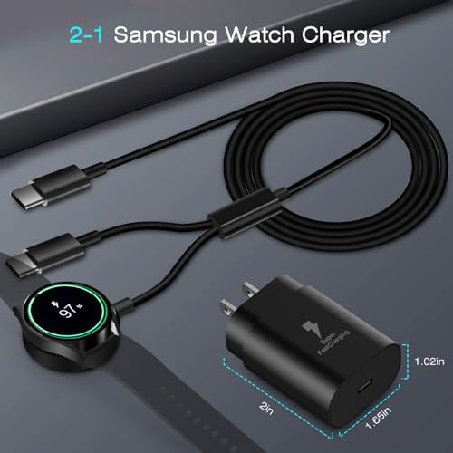 Ultra-Fast 25 W USB C Charging Cable for Galaxy Watch Series 7/6/5 Pro/4/3 & Samsung S24/S23/S22/S21/S20 – Versatile 2-in-1 Charger with 5 ft Length for Effortless Smartwatch and Smartphone Powering, Compact & Lightweight for Travel Enthusiasts, Must-Have Galaxy Watch Accessory