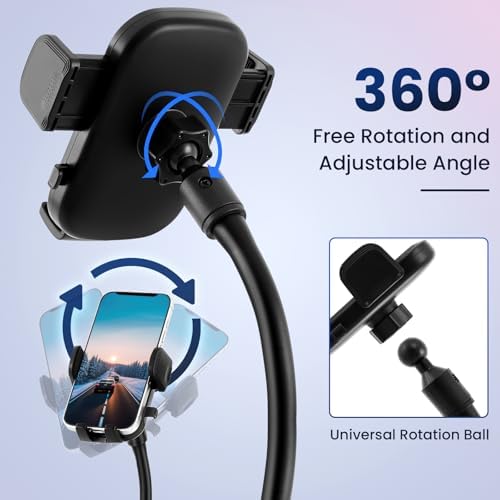 Revolutionary Dual Phone Mount for Car – 360° Rotating Adjustable Cradle with Flexible Neck – Universal Holder for Two Smartphones (2.6″ to 4.3″) – Perfect for Navigation and Hands-Free Calls – Enhanced Stability and Accessibility on the Road