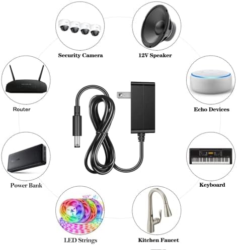 Universal 12 V 1 A AC Power Adapter with 8 Interchangeable Tips – ETL-Certified Charger for LED Strip Lights, CCTV Cameras, Bluetooth Speakers, GPS Devices, Webcams, and Routers – Versatile, Reliable, and Rapid Charge Solution for All Your Electronic Needs