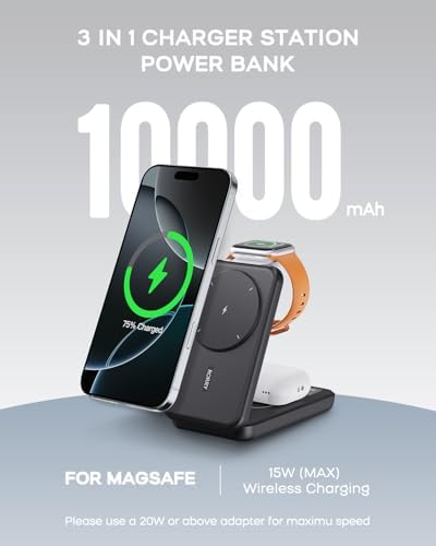 RORRY 10,000 m Ah 3-in-1 Portable Charging Station – Versatile Mag Safe Power Bank for i Phone 12-16 & Apple Watch 5-Ultra 2 – Compact, Foldable Design for Effortless Travel – Dual Charging Ports for Enhanced Efficiency and Speed