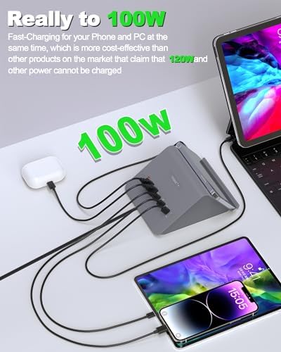 Revolutionary 100 W Ga N 6-Port USB C Charging Hub with 45 W PD Adapter & 15 W Wireless Charger – Ultimate Multi-Device Power Station for i Phone, i Pad, Samsung & Laptops – Fast, Efficient, and Clutter-Free Solution for Home and Office Use